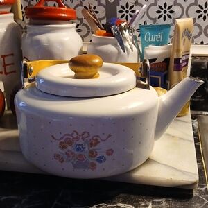 Vintage White and Brown Floral Teapot for Coffee & Tea